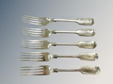 A set of five Victorian silver forks, Goldsmiths & Silversmiths Co, London 1893.