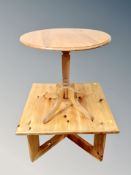 A low square pine coffee table,