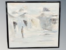 Danish School : A figure in a blizzard, oil on canvas,