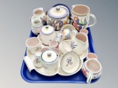 A tray of Poole pottery including biscuit barrel, hor's de ouvre dish,