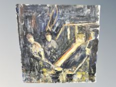 Danish School : Iron smelters, oil on canvas, un-framed,