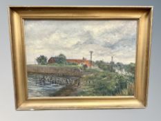 Danish School : Rural landscape with buildings, oil on canvas,