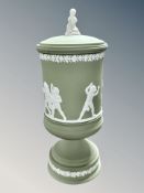 A Wedgwood green Jasperware Blind Man's Buff vase, limited edition number 125 of 500,