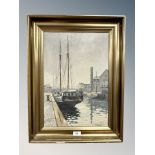 H Jensen : Boats on a canal, oil on canvas,