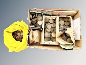 A large collection of antique and later coins, to include one pennies, half pennies, two shillings,