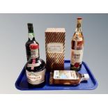 A bottle of Courvoisier Cognac, 40% vol, 680 ml, in presentation carton, Madeira, Drambuie,