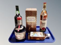 A bottle of Courvoisier Cognac, 40% vol, 680 ml, in presentation carton, Madeira, Drambuie,
