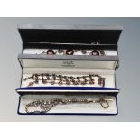 Three jewellery boxes of necklaces including two silver and amber necklaces examples
