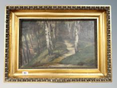 Danish School : A dark woodland track, oil on canvas,