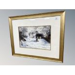 George Thompson : Roman Bridge - Winter, watercolour, signed, 25 cm x 38 cm, framed.