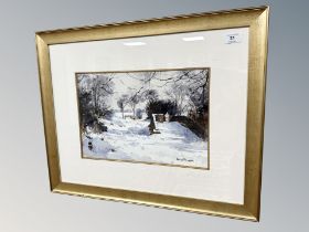 George Thompson : Roman Bridge - Winter, watercolour, signed, 25 cm x 38 cm, framed.