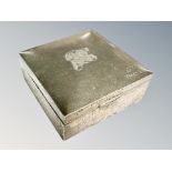 A George V silver cigarette box engraved J.Y. Xmas 1919, width 8.