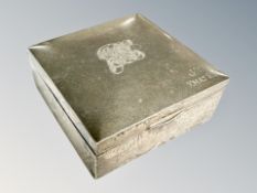 A George V silver cigarette box engraved J.Y. Xmas 1919, width 8.
