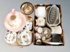 A box and tray of china, jug and basin,