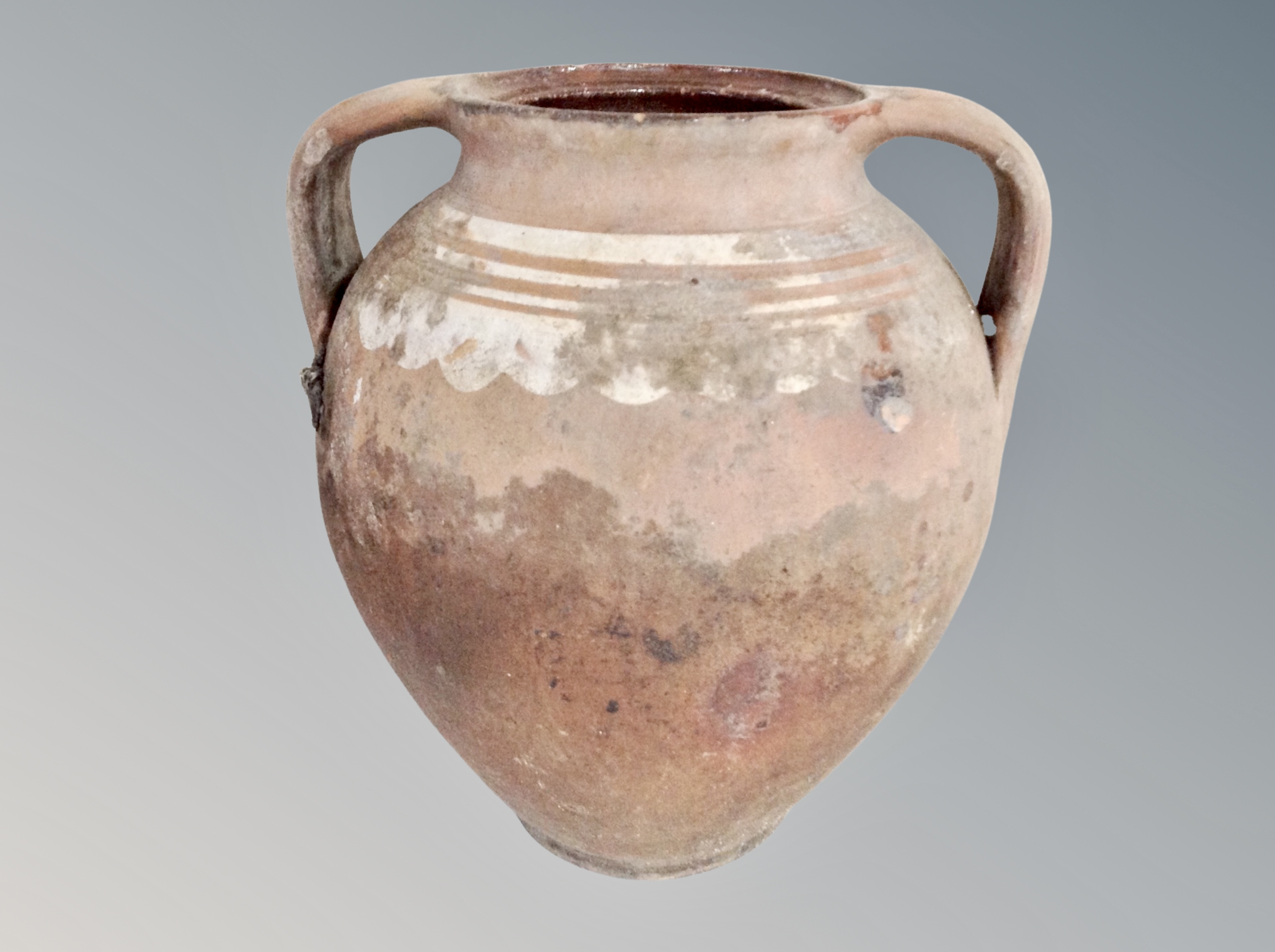 Two antique terracotta twin-handled urns, - Image 2 of 2