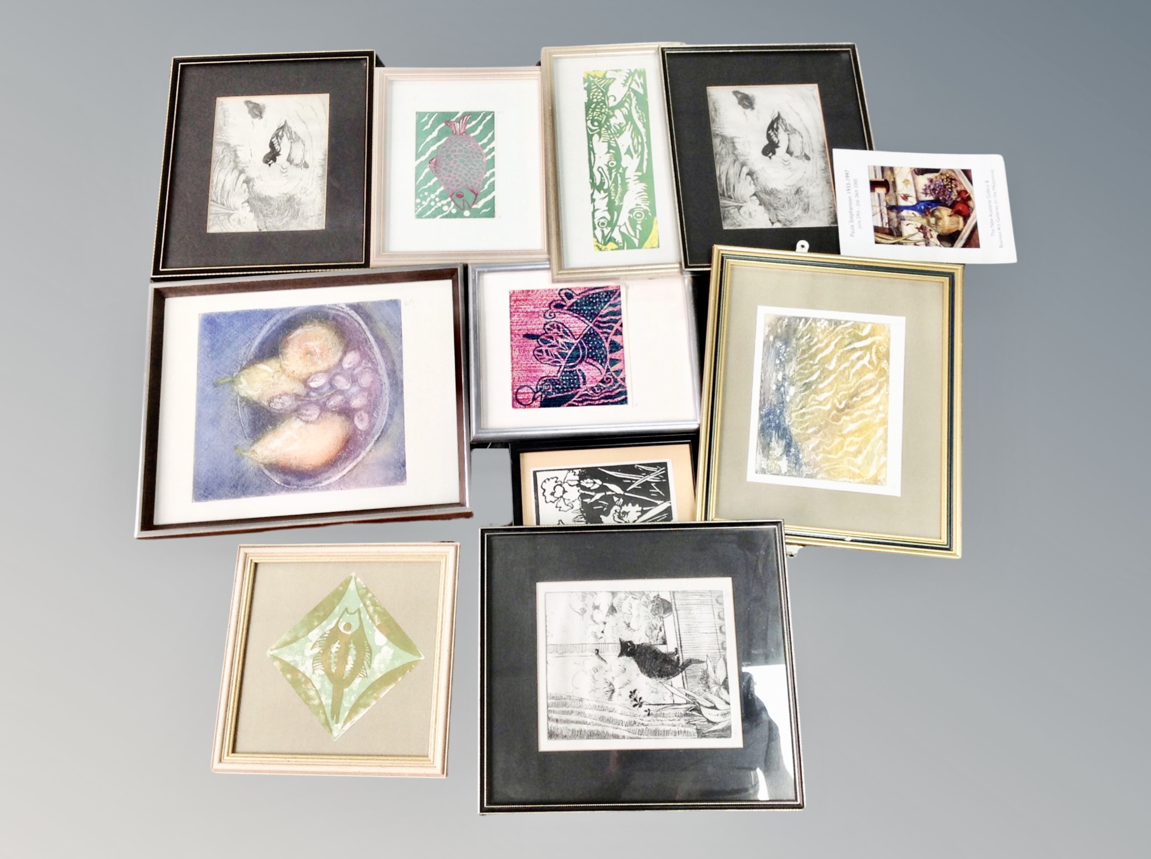 A collection of pictures from the studio of Paula Stephenson, prints, etchings, watercolours,