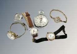 A 9ct gold cased lady's vintage wristwatch, together with five further watches.
