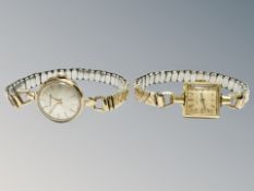 A lady's 18ct gold wristwatch on plated expanding strap,