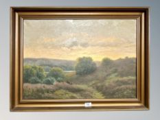 Danish School : Rural landscape at sunset, oil on canvas,