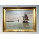 J Sorensen : Fishing boats at sea, oil on canvas,