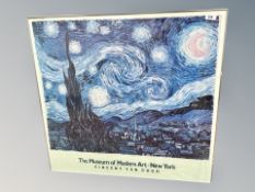 A Museum of Modern Art New York Vincent Van Gogh print 'Starry Night' 78 cm x 73 cm