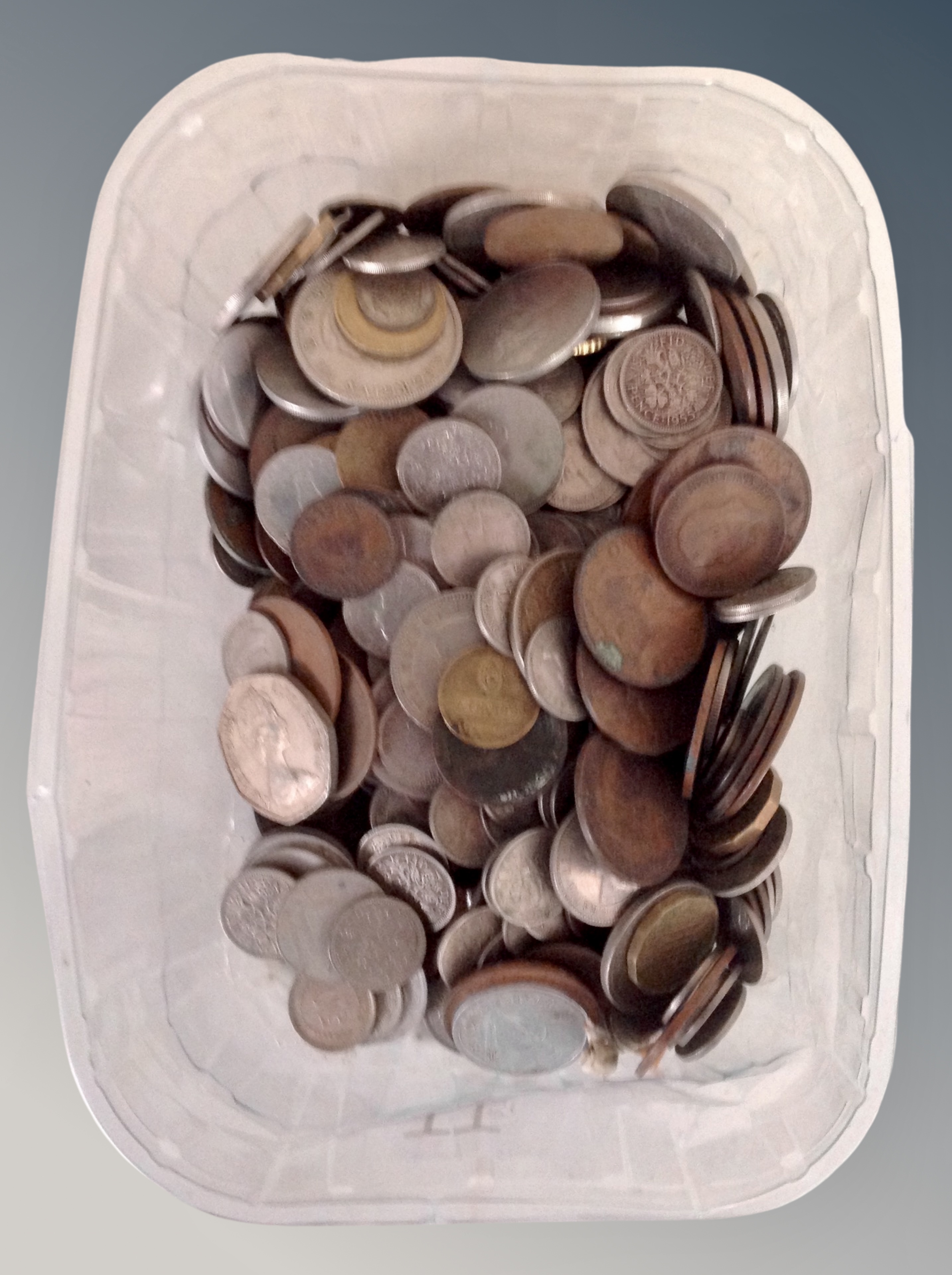 A tub of mixed pre-decimal coins