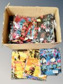 A box of approximately 68 men's Hawaiian shirts.