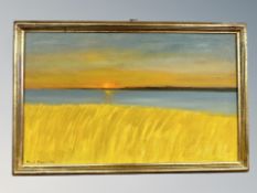 Danish School : Tall grass with sunset beyond, oil on canvas,