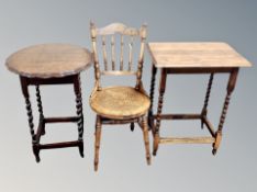 A late Victorian chair together with two occasional tables