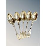 A set of five Victorian silver desert spoons, Goldsmiths & Silversmiths Co, London 1893.