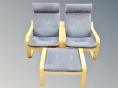 A pair of Ikea relaxer chairs with footstool