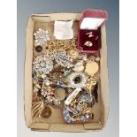 A box of costume jewellery, dress rings,