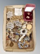 A box of costume jewellery, dress rings,