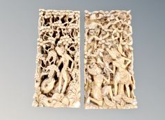 Two Thai heavily carved panels.