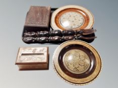 A tray of carved servers, Eastern hardwood box,