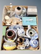 Two boxes of blue and white ceramics, Maling fruit bowl,