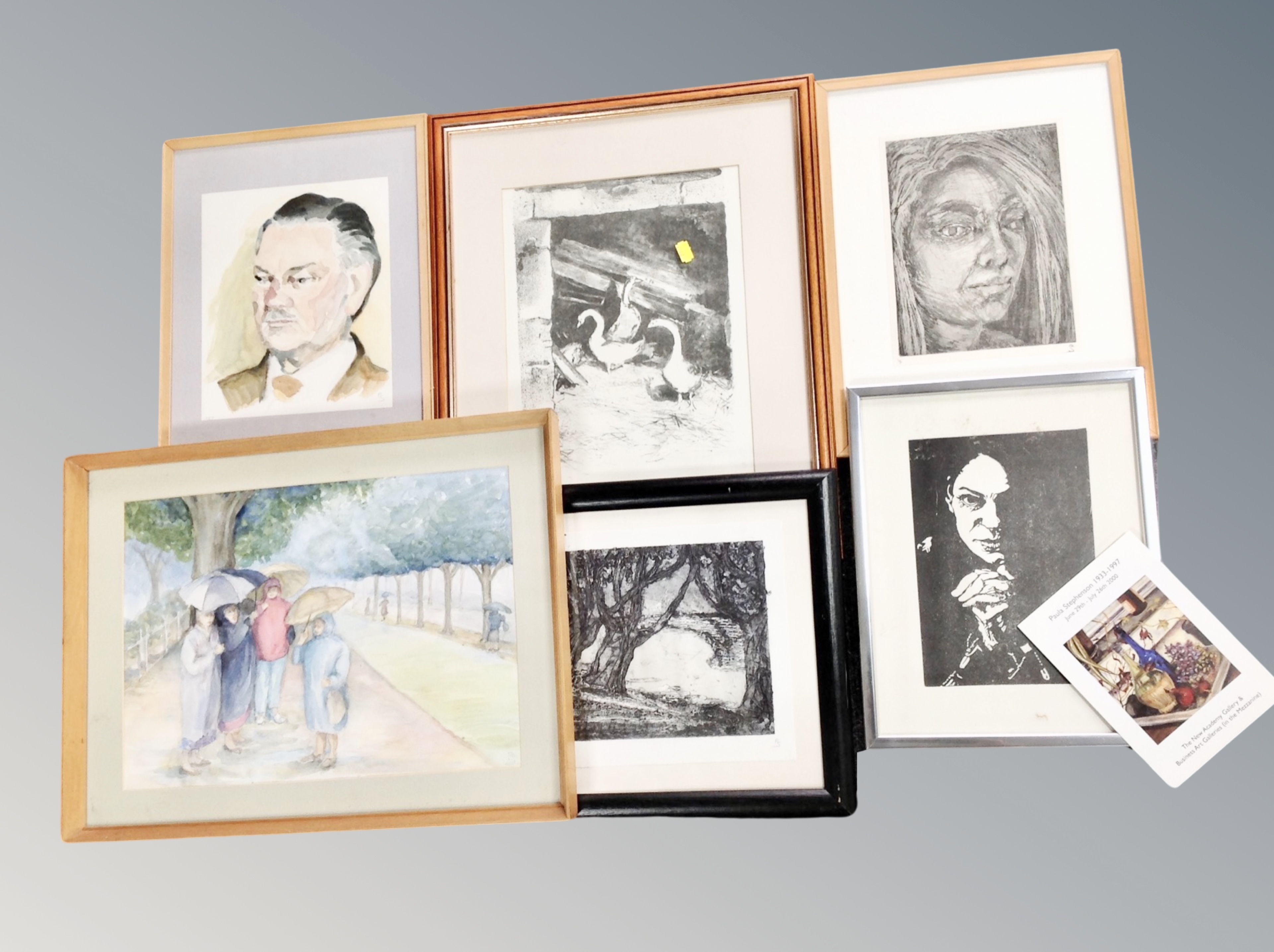 A collection of pictures from the studio of Paula Stephenson to include engravings, etchings,