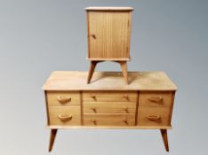 Three pieces of teak mid century G-Plan bedroom furniture comprising of five drawer chest width 96
