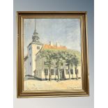 Danish School : Street scene with church spire, oil on canvas,