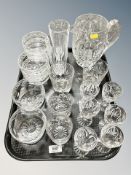 A tray of cut crystal and glass, jugs,