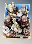 Two boxes of oriental figures, seated Buddha ornaments,