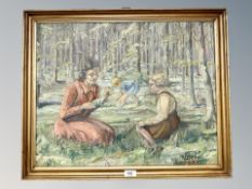 Danish School : Figures in a forest glade, oil on canvas,
