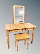 A pine contemporary dressing table with two drawers and mirror,