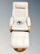 A cream Amalfi electric swivel chair with footstool