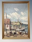 Danish School : Fishing boats moored, oil on canvas,
