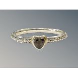 A Pandora silver ring with heart shaped stone, stamped S925 ALE 54,