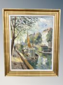 Danish School : Boats on a canal, oil on canvas,