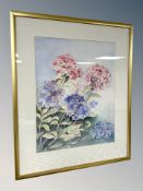 Margaret Adamson : Still life of hydrangea, watercolour,