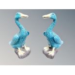 A pair of Chinese porcelain turquoise glaze ducks,