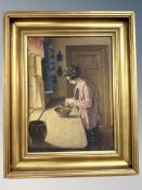 Danish School : A lady in a kitchen, oil on canvas,